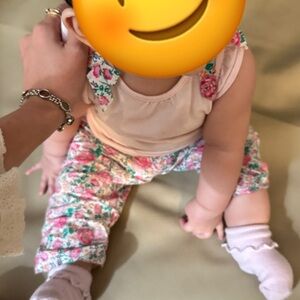 Jacadi baby girl floral bow embellished cotton shirt and pants set